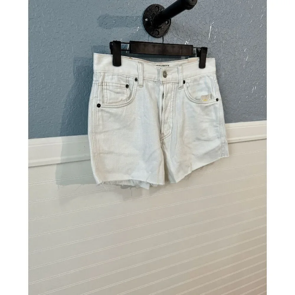 Free People Women's White Casual Beachy Solid Cut-Out Denim Jean Shorts Size 25